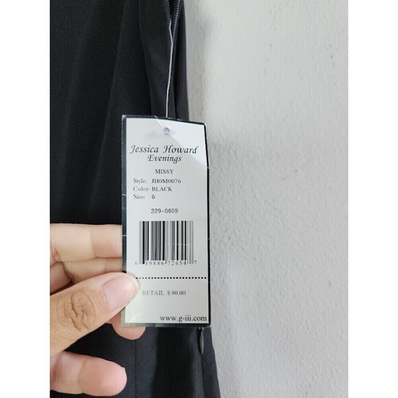 NWT Jessica Howard Evening Black A-Line Ruffle V-Neck Midi Dress size 6 - Picture 6 of 9